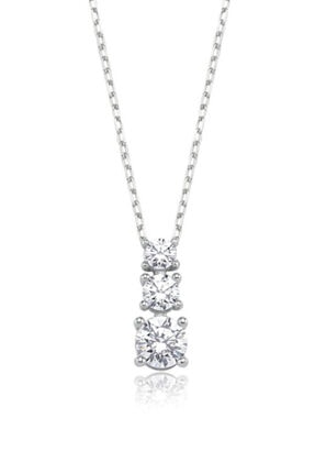 Valori Jewels 0.77 Karat Swarovski Zirkon Beyaz Yuvarlak Taşlı, Gümüş Üçtaş Kolye