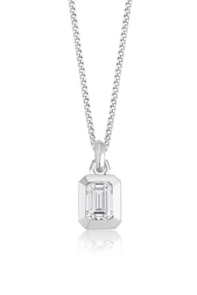 Valori Jewels 1 Karat Swarovski Zirkon Beyaz Oktagon Taşlı, Gümüş Kolye