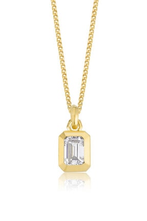 Valori Jewels 1 Karat Swarovski Zirkon Beyaz Oktagon Taşlı, Altın Rengi Gümüş Kolye