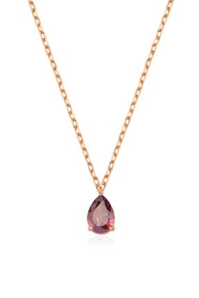 Valori Jewels 0.33 Karat Swarovski Zirkon Kırmızı Damla Taşlı, Rose Gümüş Kolye