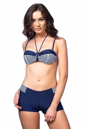 CAMASIRCITY Kadın Lacivert Straplez Kaplı Dolgulu Şortluu Bikini