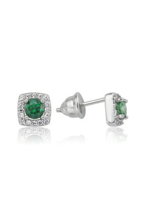 Valori Jewels 0.50 Karat Swarovski Zirkon Yeşil Yuvarlak Taşlı, Gümüş Küpe