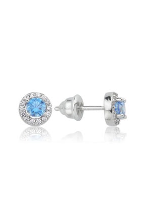 Valori Jewels 0.50 Karat Swarovski Zirkon Mavi Yuvarlak Taşlı, Gümüş Küpe