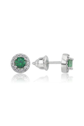 Valori Jewels 0.50 Karat Swarovski Zirkon Yeşil Yuvarlak Taşlı, Gümüş Küpe