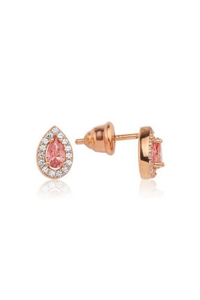 Valori Jewels 0.40 Karat Swarovski Zirkon Pembe Damla Taşlı, Rose Gümüş Küpe