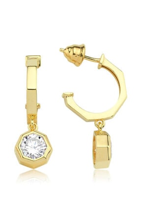 Valori Jewels 1.60 Karat Swarovski Zirkon Beyaz Oktagon Sun Taşlı, Altın Rengi Gümüş Sallantılı Küpe