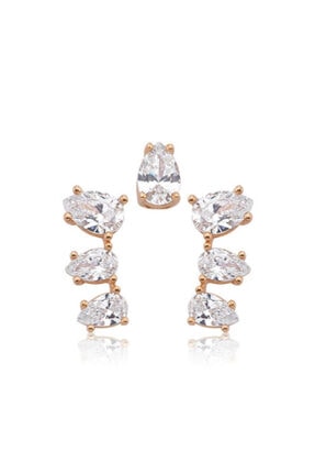Valori Jewels 1.79 Karat Swarovski Zirkon Beyaz Damla Taşlı, Rose Gümüş Küpe