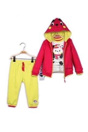 Miniworld Unisex Bebek Pembe Hırka Sweatshirt Pantolon 3lü Takım