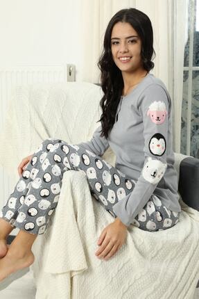 Siyah İnci Nakışlı Düğmeli Alt Wellsoft Üst Interlok Pijama Takımı