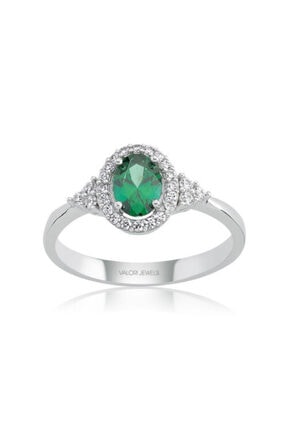 Valori Jewels 0.65 Karat Swarovski Zirkon Yeşil Oval Taşlı, Gümüş Yüzük