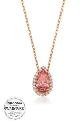 Valori Jewels Kadın Pembe 0.75 Karat Swarovski Zirkon Damla Taşlı Gümüş Kolye
