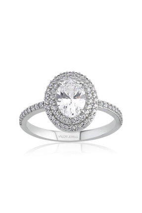 Valori Jewels 1 Karat Swarovski Zirkon Beyaz Oval Taşlı, Gümüş Yüzük