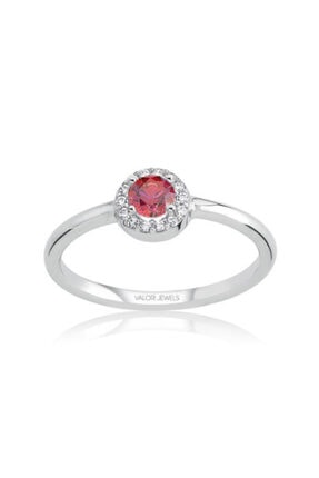Valori Jewels 0.25 Karat Swarovski Zirkon Kırmızı Yuvarlak Taşlı, Gümüş Yüzük