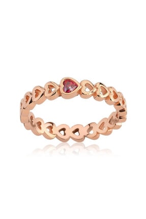 Valori Jewels 0.10 Karat Swarovski Zirkon Kırmızı Kalp Taşlı, Rose Gümüş Tamtur Yüzük