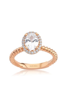 Valori Jewels 1 Karat Swarovski Zirkon Beyaz Oval Taşlı, Rose Gümüş Yüzük