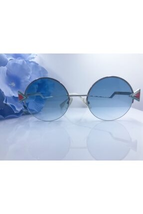 Fendi Gümüş Metal Çerçeveli Yuvarlak Mavi Lens Uv400 Güneş Gözlüğü Ff0243/sscb51