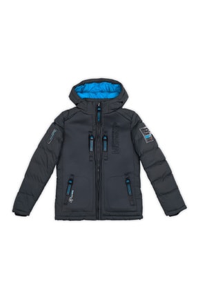 Norway Geographical Unisex Çocuk Koyu Gri Kapüşonlu Outdoor Parka