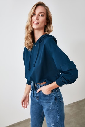 TrendyolMilla Indigo Cep Detaylı Basic Örme Sweatshirt TWOAW20SW0188