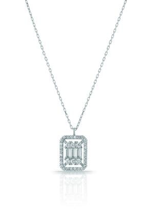Azuris Silver Kadın 925 Ayar Gümüş Baget Taşlı Kolye ALK1698 Rodyum
