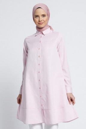 Everyday Basic Kadın Pembe Doğal Kumaşlı Düğmeli Mevlana Tunik 476876