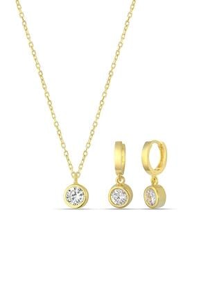 Herisson Kadın 925 Ayar Gümüş Zirkon Beyaz Taşlı Tek Taş Set Hnzrs1443