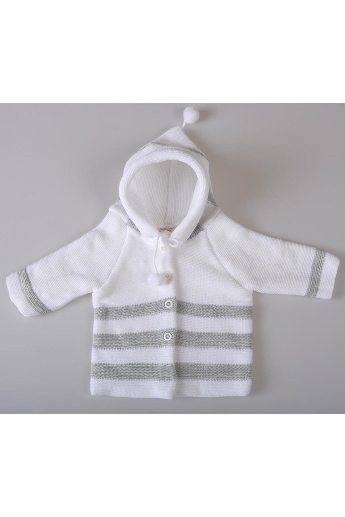 POKY BEBE Kız Erkek Bebek Kapüşonlu Uzun Kollu Ponponlu Kışlık Hırka 0-6 Ay-0112