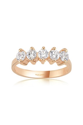 Valori Jewels Iki Tırnak Montür, 0.80 Karat Zirkon Taşlı, Rose Gümüş Beştaş Yüzük