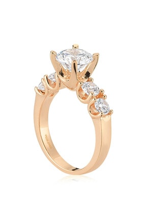 Valori Jewels 1.75 Karat Zirkon Taşlı, Tasarım U Montür, Rose Gümüş Tektaş Yüzük