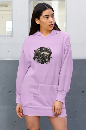 Angemiel Wear Saate Sarılı Iskelet Adam Pembe Elbise Sweatshirt Tunik