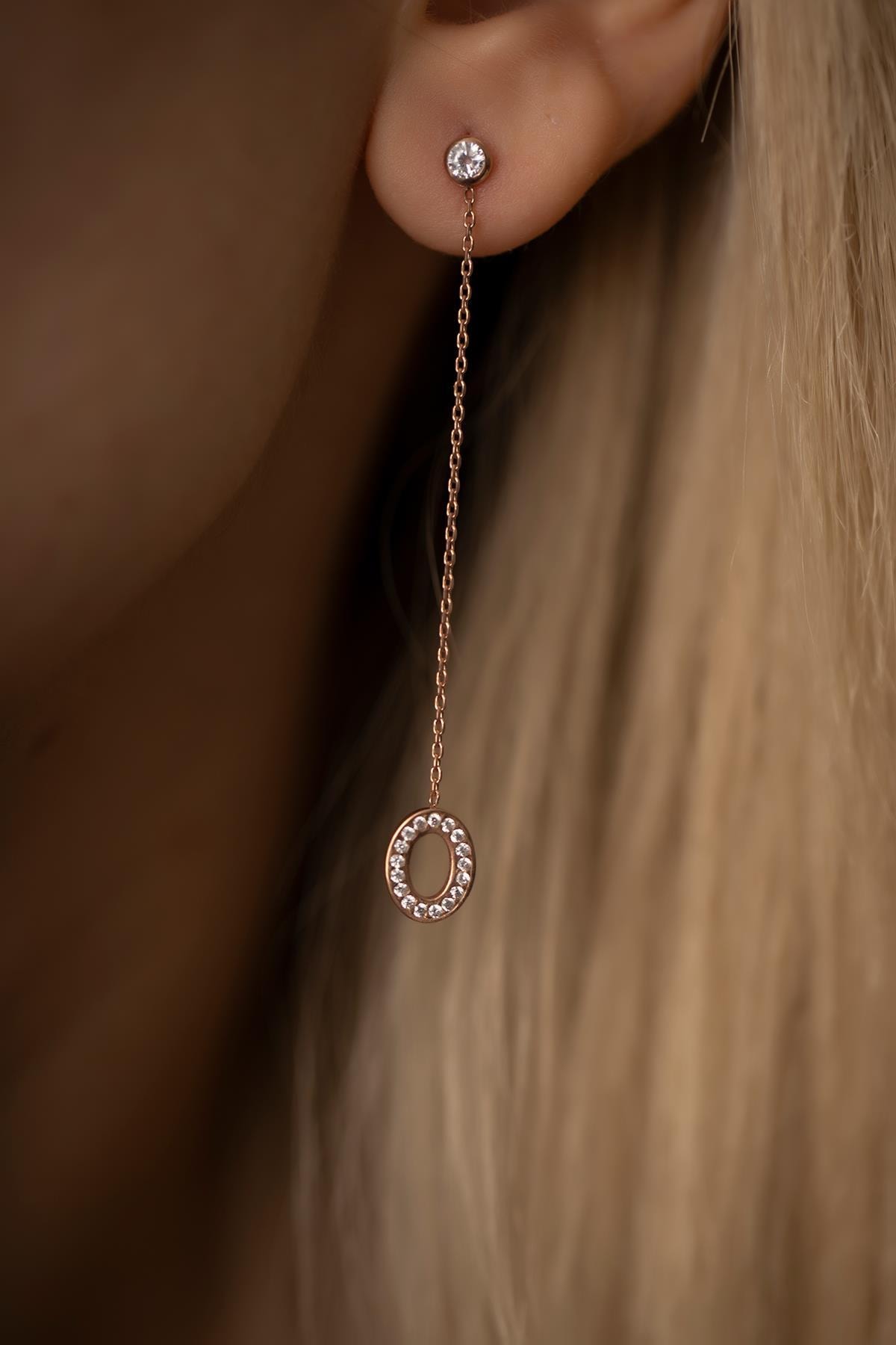 İzla Design Kadın Oval Sallantılı Rose Kaplama Gümüş İtalyan Küpe PKT-TLYSLVR0456