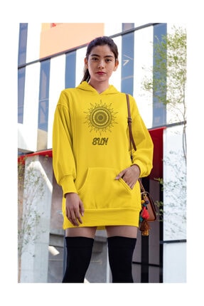 Angemiel Kadın Wear Motifli Güneş Sarı Elbise Sweatshirt Tunik