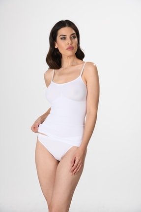 Miss Fit Ince Ip Askılı 16040 Beyaz Örme Seamless Dikişsiz Soft Basic Kadın Korse Atlet