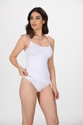 Miss Fit Beyaz Örme Seamless Dikişsiz Soft Basic Kadın Korsajlı Atlet