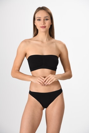 Miss Fit Pedli Straples 11072 Siyah Örme Seamless Dikişsiz Basic Kadın Bandeo Büstiyer