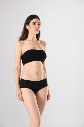 Miss Fit Kadın Lazer Kesim Iz Yapmaz Slikonlu Slip Bato Külot 12596 Siyah Örme Seamless Dikişsiz Soft