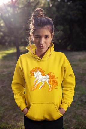 Angemiel Wear Pegasus Unicorn Sarı Kadın Kapüşonlu Sweatshirt Çanta Kombin
