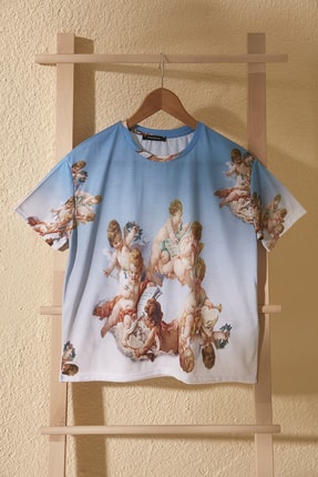 TrendyolMilla Çok Renkli Baskılı Semifitted Kalıp Örme T-Shirt TWOSS20TS1235
