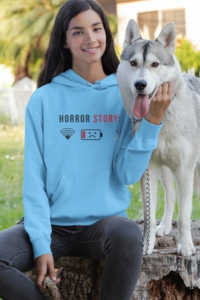 Angemiel Wear Horror Story Mavi Kadın Kapüşonlu Sweatshirt Çanta Kombin