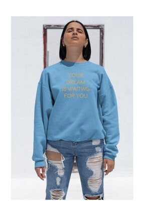 Angemiel Kadın Wear Your Dream Is Wating For You Mavi Sweatshirt
