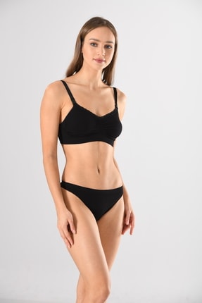Miss Fit Kadın V Yaka Emzirme Sütyeni 11036 Siyah Örme Seamless Dikişsiz Soft Basic
