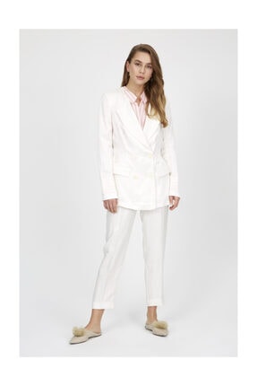 Setre Vanilya Mono Yaka Uzun Kol Parlak Kumaş Blazer Ceket Kalem Pantolon Takım