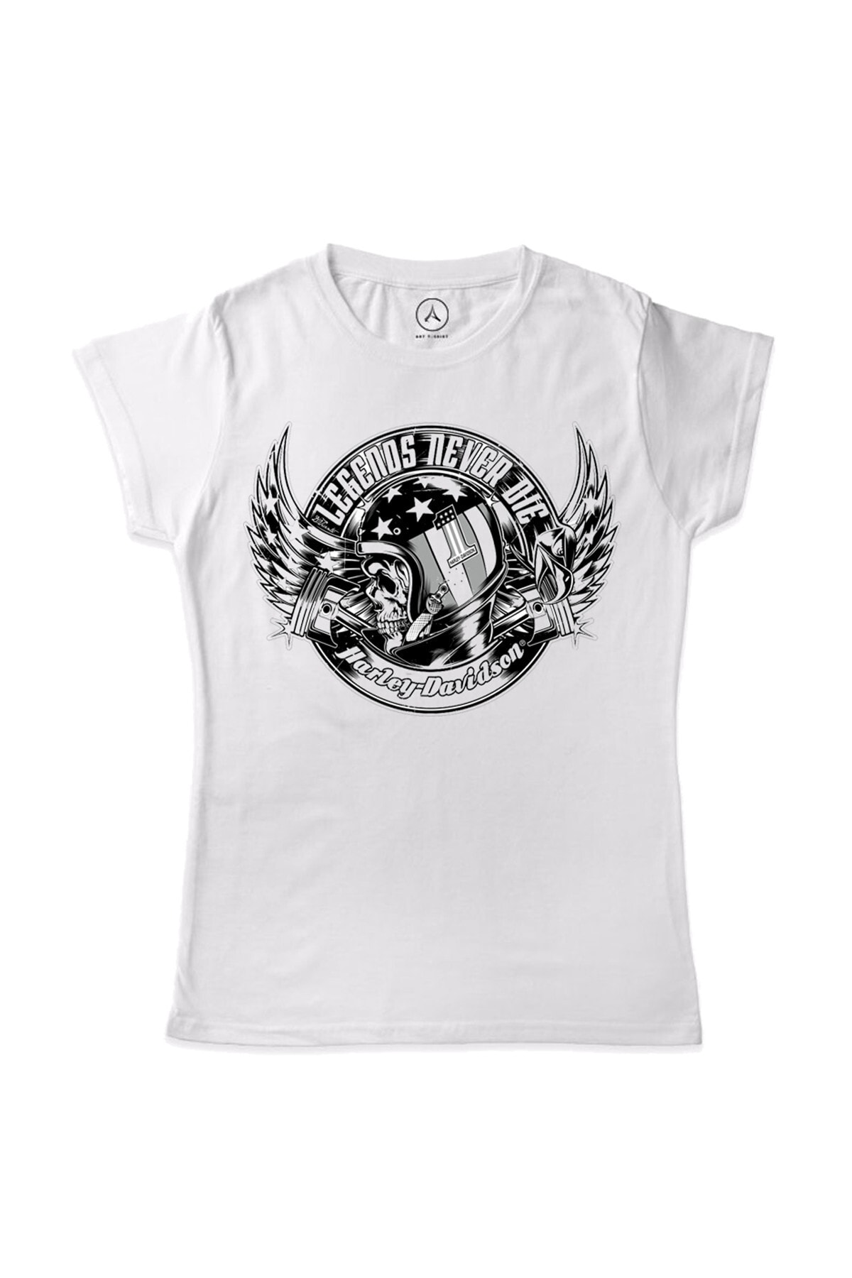 Art T-shirt Kadın Beyaz Harley Motor Legends Never Dıe T-Shirt ART181143W