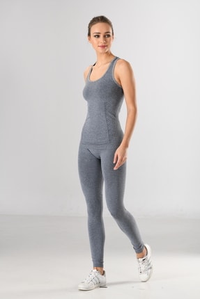 Miss Fit Takım Kadın Sporcu Tayt Ve Atlet Iç Göstermez Günlük Kullanım Ve Spor Gri Örme Seamless Dikişsiz