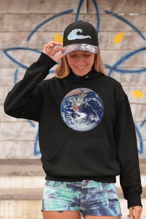 Angemiel Wear Dünya Siyah Kadın Kapüşonlu Sweatshirt Çanta Kombin
