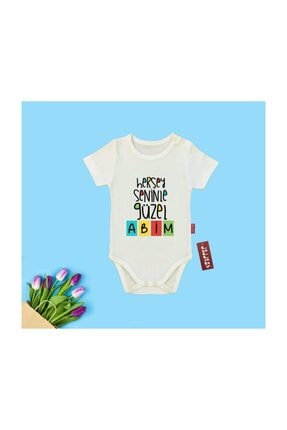 Lullaby Herşey Seninle Güzel Abim Baskılı Kısa Kol Çıtçıtlı Kız Erkek Zıbın Bady Aylık