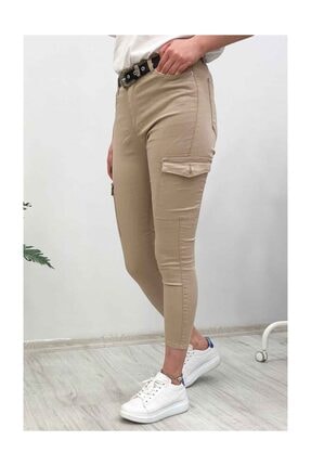 Madmext Mad Girls Slim Fit Kargo Cep Camel Kadın Pantolon Mg221