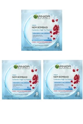 Garnier Normal & Kuru Ciltler Için Nem Bombası Canlandırıcı Kağıt Yüz Maskesi 3 Lü