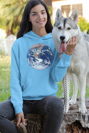 Angemiel Wear Dünya Mavi Kadın Kapüşonlu Sweatshirt Çanta Kombin