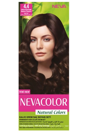 Neva Color Natural Colors 4.4 Orta Kestane - Kalıcı Krem Saç Boyası Seti