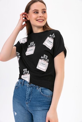 Tiffany Tomato Kadın Siyah Kısa Kol T-Shirt Y20030_TST_891D_T_D1
